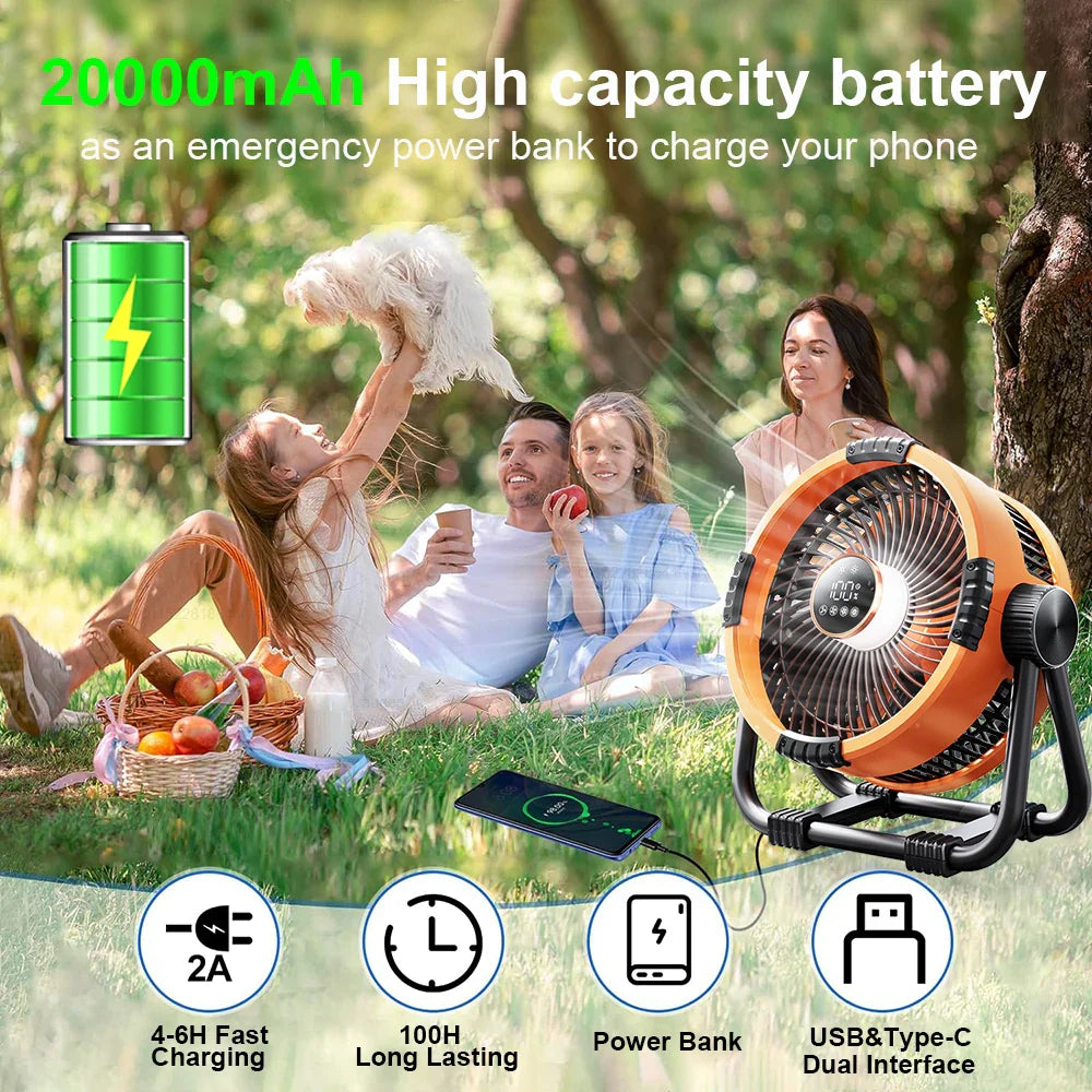 Skorter | Camping Fan with 20000mAh Battery, LED Light & Remote Control – WindMate