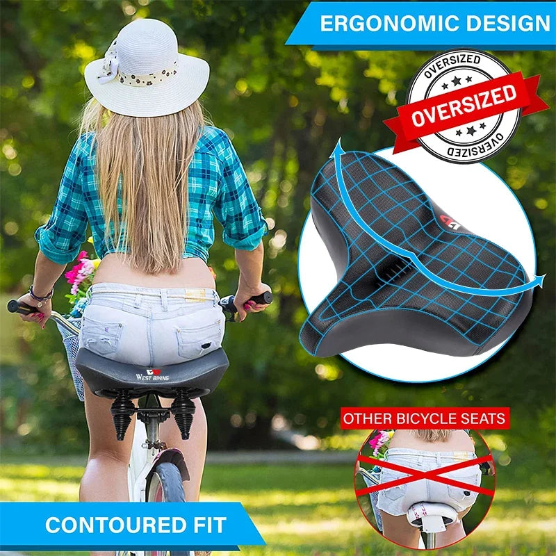 Skorter | Wide Ergonomic Bike Saddle – Comfortable Saddle with Shock Absorption for City and Mountain Bikes