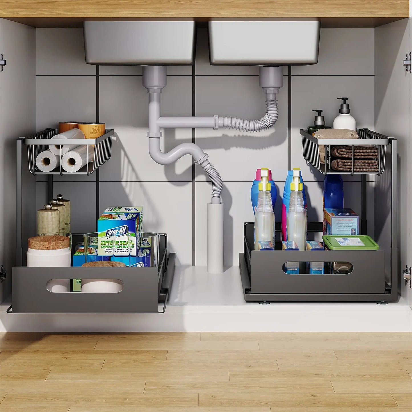 Skorter | 2-Tier Under Sink Sliding Cabinet Organiser – Arlo