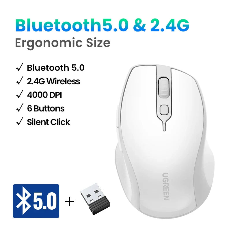 Skorter | Bluetooth 5.0 Ergonomic Wireless Mouse - 6 Mute Buttons
