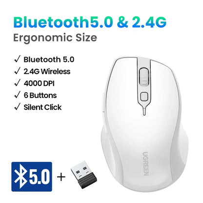 Skorter | Bluetooth 5.0 Ergonomic Wireless Mouse - 6 Mute Buttons