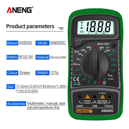 Skorter | AN8205C Digital Multimeter - AC/DC Ammeter Volt Ohm Tester