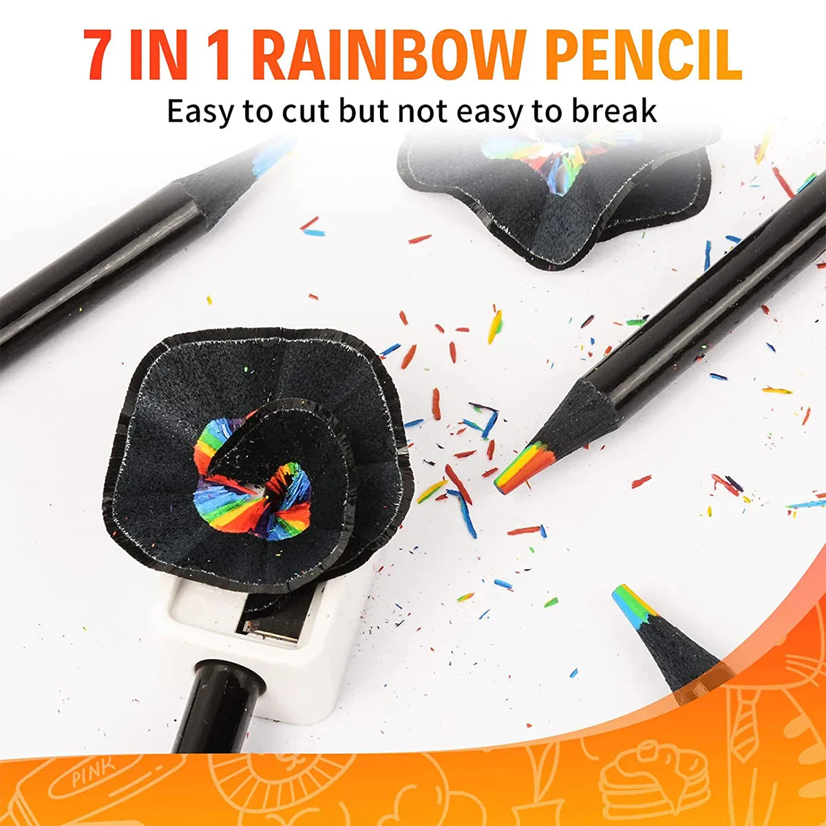 Skorter | 7-in-1 Rainbow Colored Black Wood Pencils