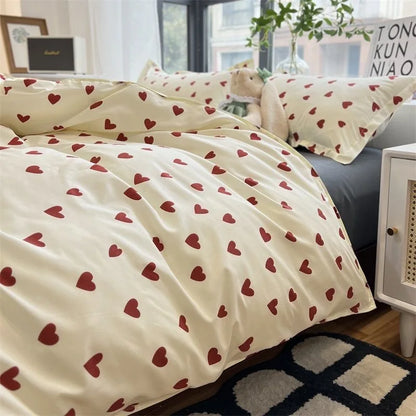 Skorter | CozyLove | Twin, Full & Queen Duvet Cover Set – Soft Korean-Style Bedding with Heart Design