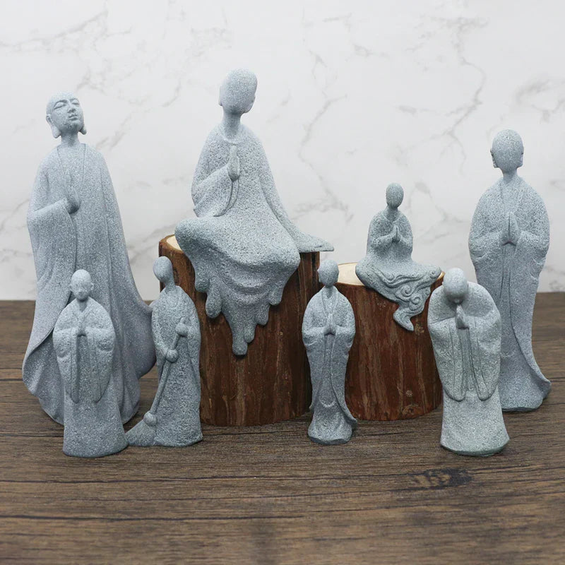 Skorter | Buddha Stone Statue Small Buddhist Monks Tibetan Buddhism Figures Zen Garden Ornament Meditation Home Aquarium Decoration