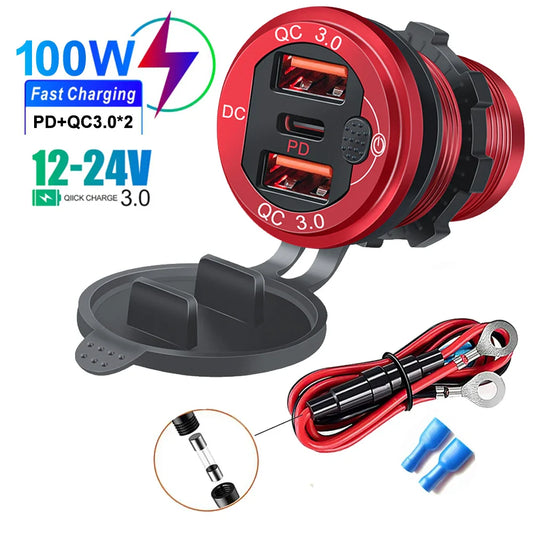Skorter | 115W Car Charger with QC3.0, PD, Voltmeter, USB Ports