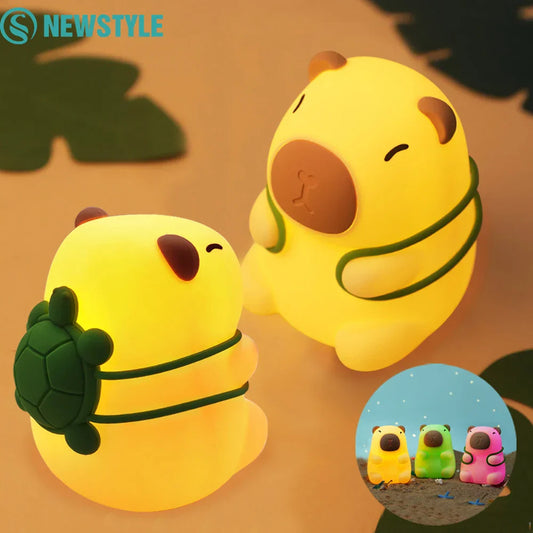 Skorter | Capybara with Turtle Backpack Nightlight - 7-Color Dimmable Silicone Lamp