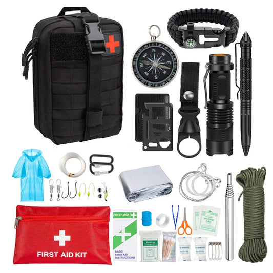 Skorter | 38-in-1 First-Aid and Survival Kit with Flashlight and Compass
