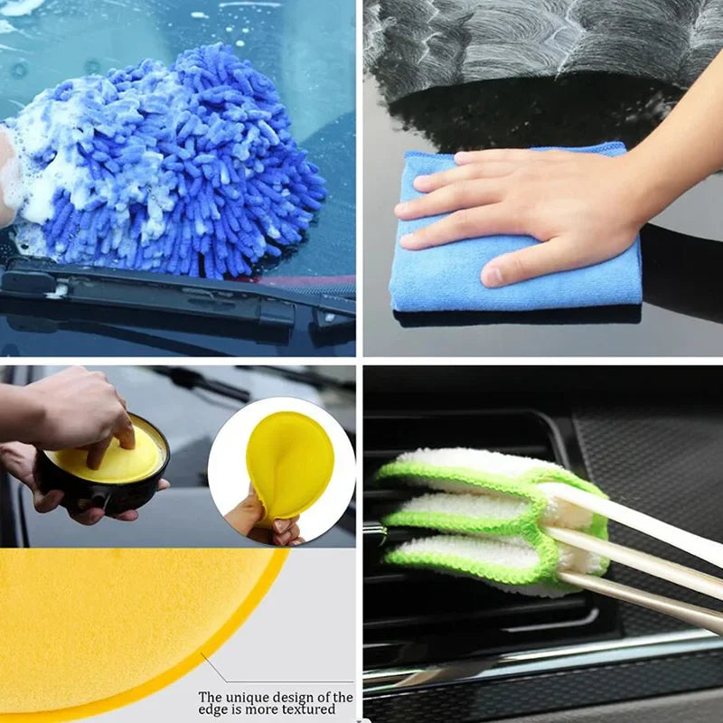 Skorter | 17-Piece Car Detailing Brush Set - Cleaning Tools for Air Vents / Rims