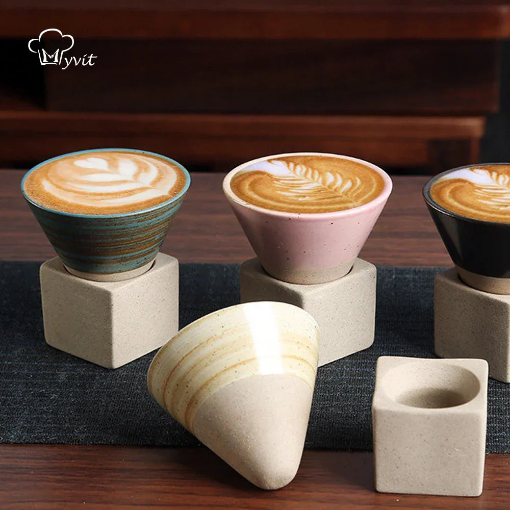 Skorter | Japanese coffee cup with saucer, 1 piece, retro ceramic tea cup, mug, latte, espresso, pull0, flower cappuccino, new ceramic cup, 100 ml/3.5 oz