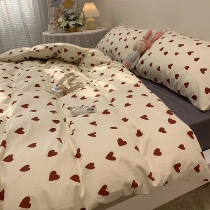 Skorter | CozyLove | Twin, Full & Queen Duvet Cover Set – Soft Korean-Style Bedding with Heart Design