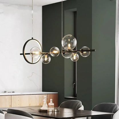 Skorter | Modern Creative Metal Chandelier Lighting: 7/10 Clear Glass Bubbles, Long Round Design with G9 Light Fixture