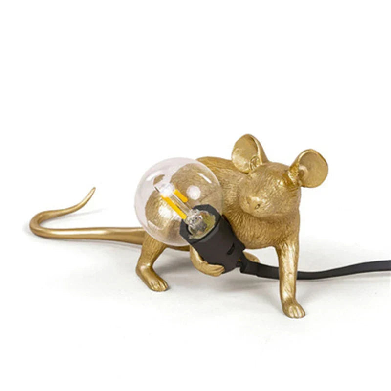 Skorter | Modern LED Animal Table Lamps: Resin Rat, Cat, and Squirrel Night Lights
