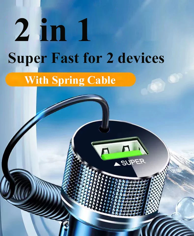 Skorter | 300W USB-C Car Charger with Spring Cable - Super Fast Charging