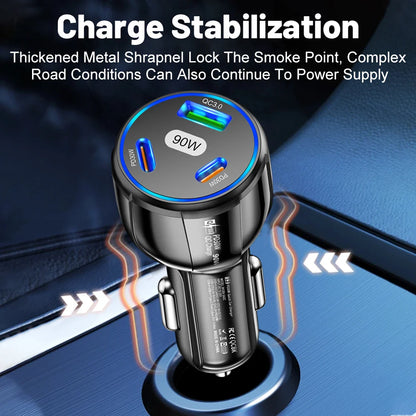 Skorter | 90W Fast Charger  3 Ports PD USB Car Charging Adapter - Quick Charger