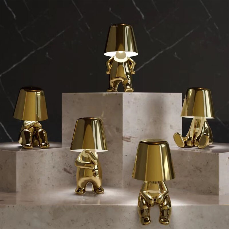 Skorter | Golden Man LED Thinking Table Lamp – Playful Nightstand Lamp for Bedroom & Decor