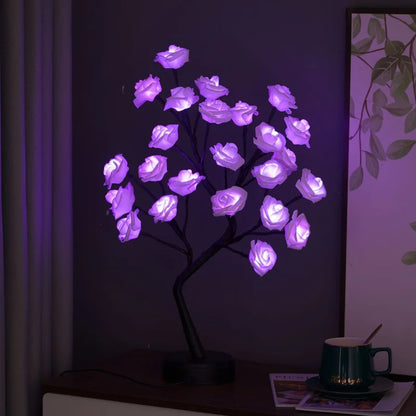Skorter | RGB Rose Flower Tree Lights 24LED USB Battery Table Lamp Fairy Night Light Home Party Christmas Wedding Bedroom Decoration Gift