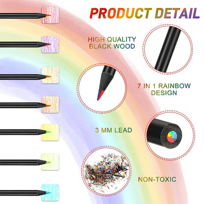 Skorter | 7-in-1 Rainbow Colored Black Wood Pencils