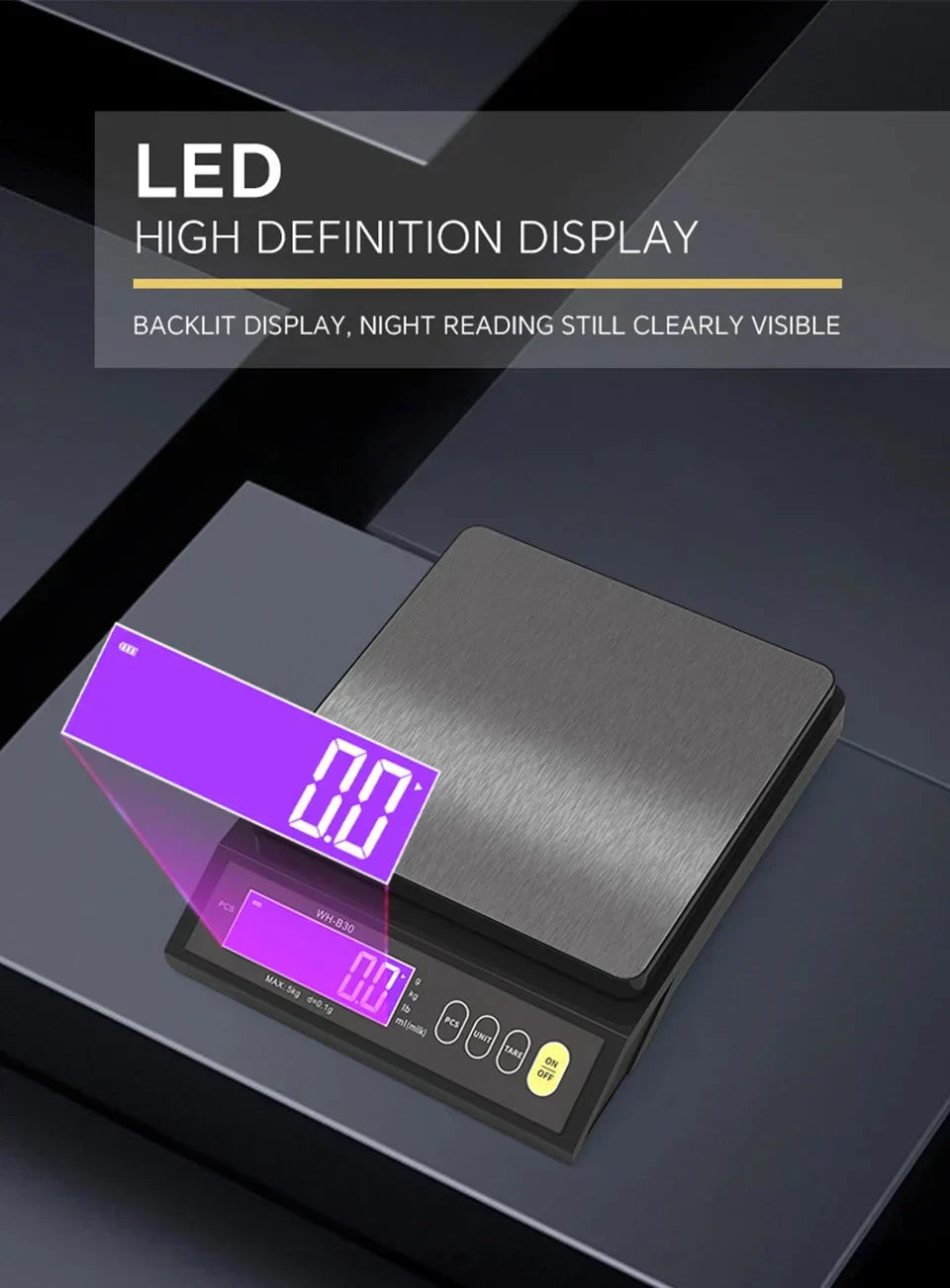 Skorter | 5 kg/0.1 g and 10 kg/1 g digital electronic kitchen scale, LCD display, fully waterproof stainless steel weighing tool for baking