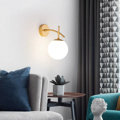 Skorter | LumiWall Lamp - Glass Bedroom Lighting Black Gold Sconce