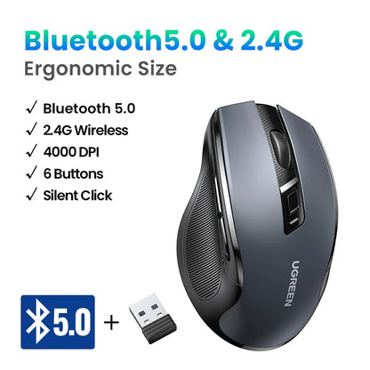 Skorter | Bluetooth 5.0 Ergonomic Wireless Mouse - 6 Mute Buttons