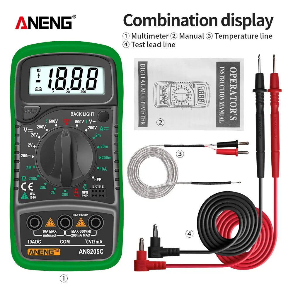 Skorter | AN8205C Digital Multimeter - AC/DC Ammeter Volt Ohm Tester