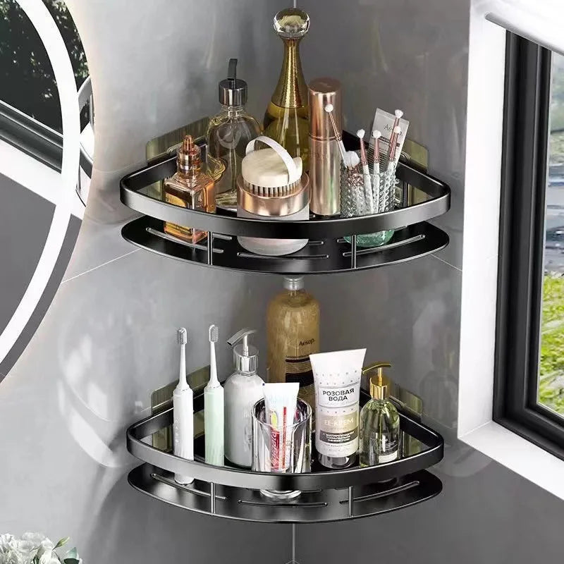 Skorter | Corner Holder Aluminum Wall Shelf – Space-Saving Bathroom Organizer Without Drilling