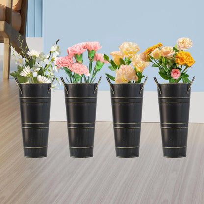 Skorter | Retro Iron Flower Bucket with Handles – Decorative Metal Flower Pot for Home