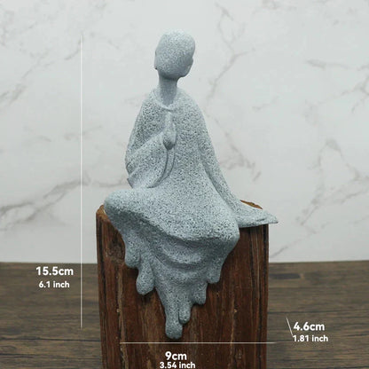 Skorter | Buddha Stone Statue Small Buddhist Monks Tibetan Buddhism Figures Zen Garden Ornament Meditation Home Aquarium Decoration