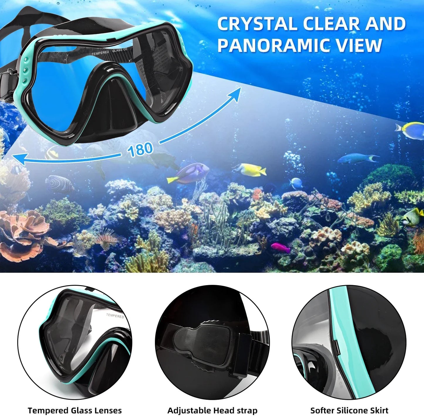 Skorter | Adult Unisex Snorkel Diving Mask Set with Goggles