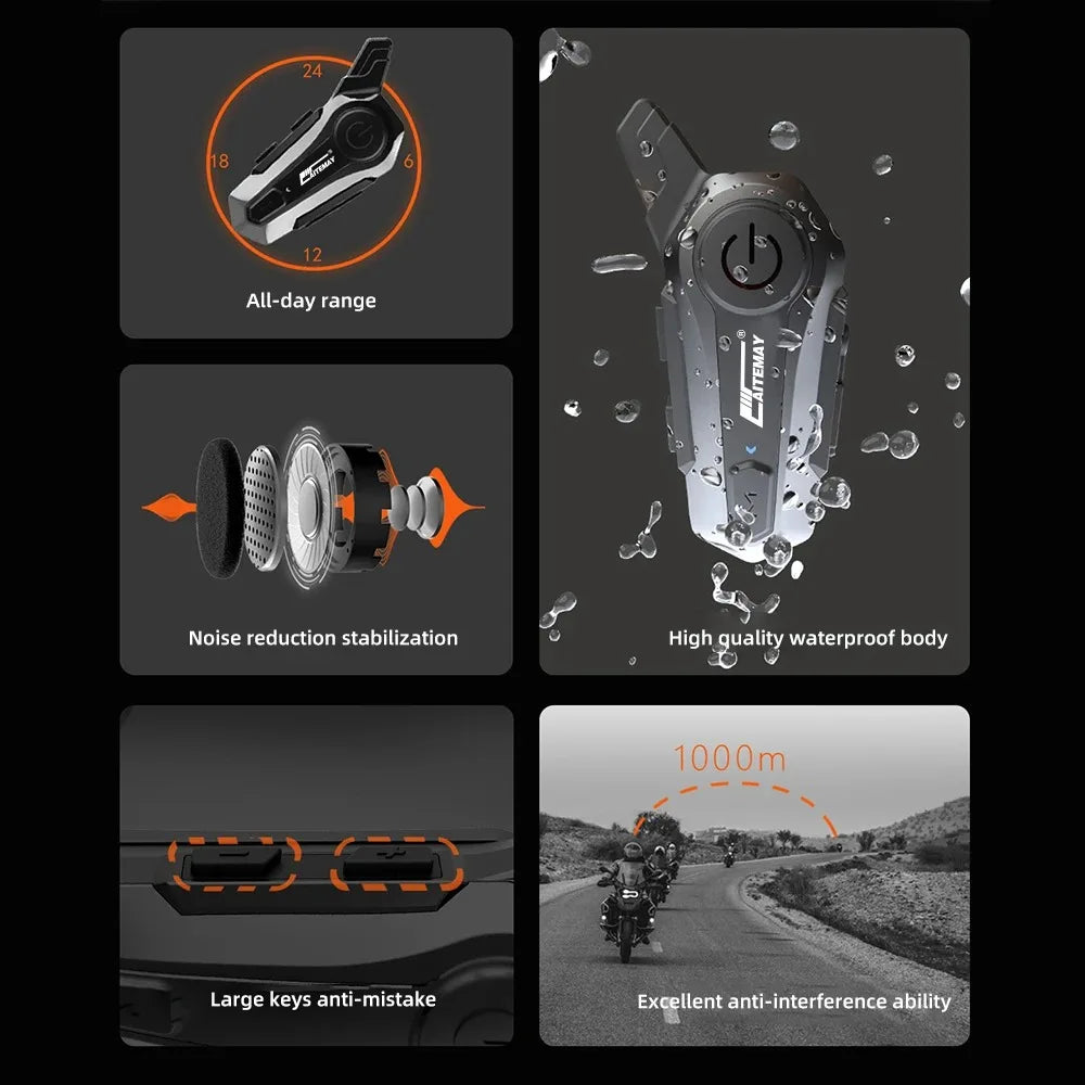 Skorter | Bluetooth Motorcycle Helmet Intercom Headset with 1000m Range & IPX6 Waterproof – RoadComm