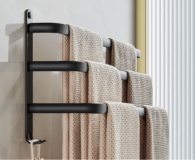 Skorter | FlexRack Wall-Mounted Bathroom Storage Shelf with Towel Holder – Space-Saving Aluminium Rack