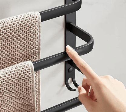 Skorter | FlexRack Wall-Mounted Bathroom Storage Shelf with Towel Holder – Space-Saving Aluminium Rack