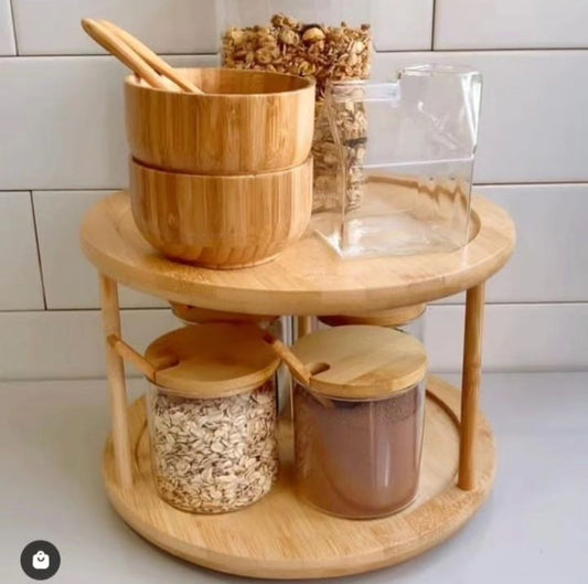 Skorter | 2Tier Rotating Bamboo Spice Rack