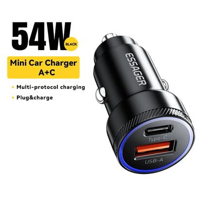 Skorter | 54W USB Car Charger, 5A Fast Charge QC 3.0, SCP AFC, 30W USB Type C Quick Charging