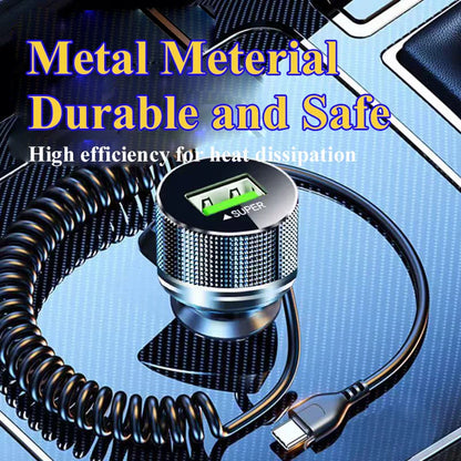 Skorter | 300W USB-C Car Charger with Spring Cable - Super Fast Charging