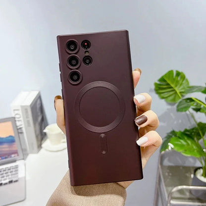 Skorter | Luxury Soft Silicone Magsafe Case Wireless Charge Case for Samsung Galaxy S24 S23 S22 S21 Ultra Plus Full Protection Bumper Cover