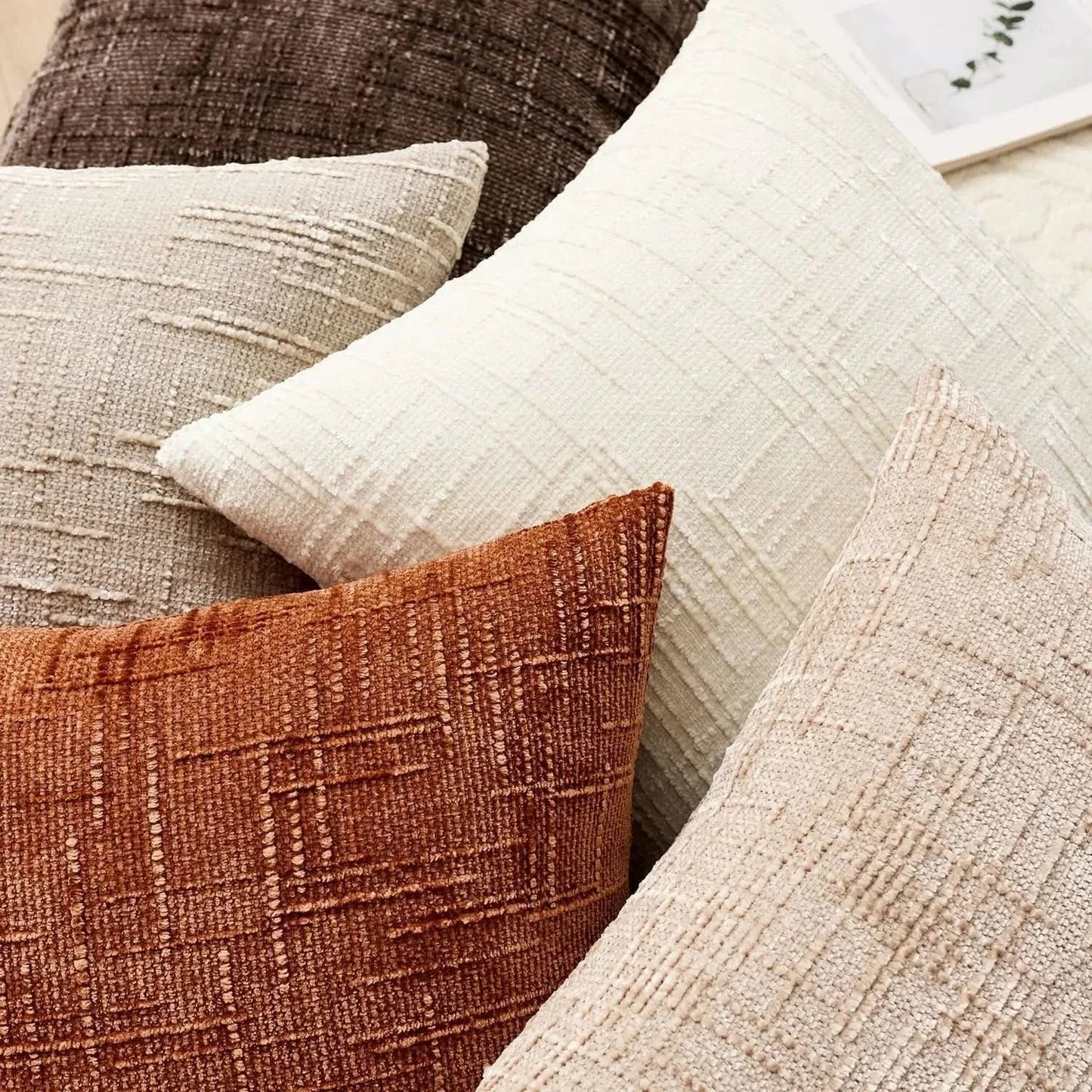 Skorter | Chenille Throw Pillow Cover Bamboo Texture Solid Color