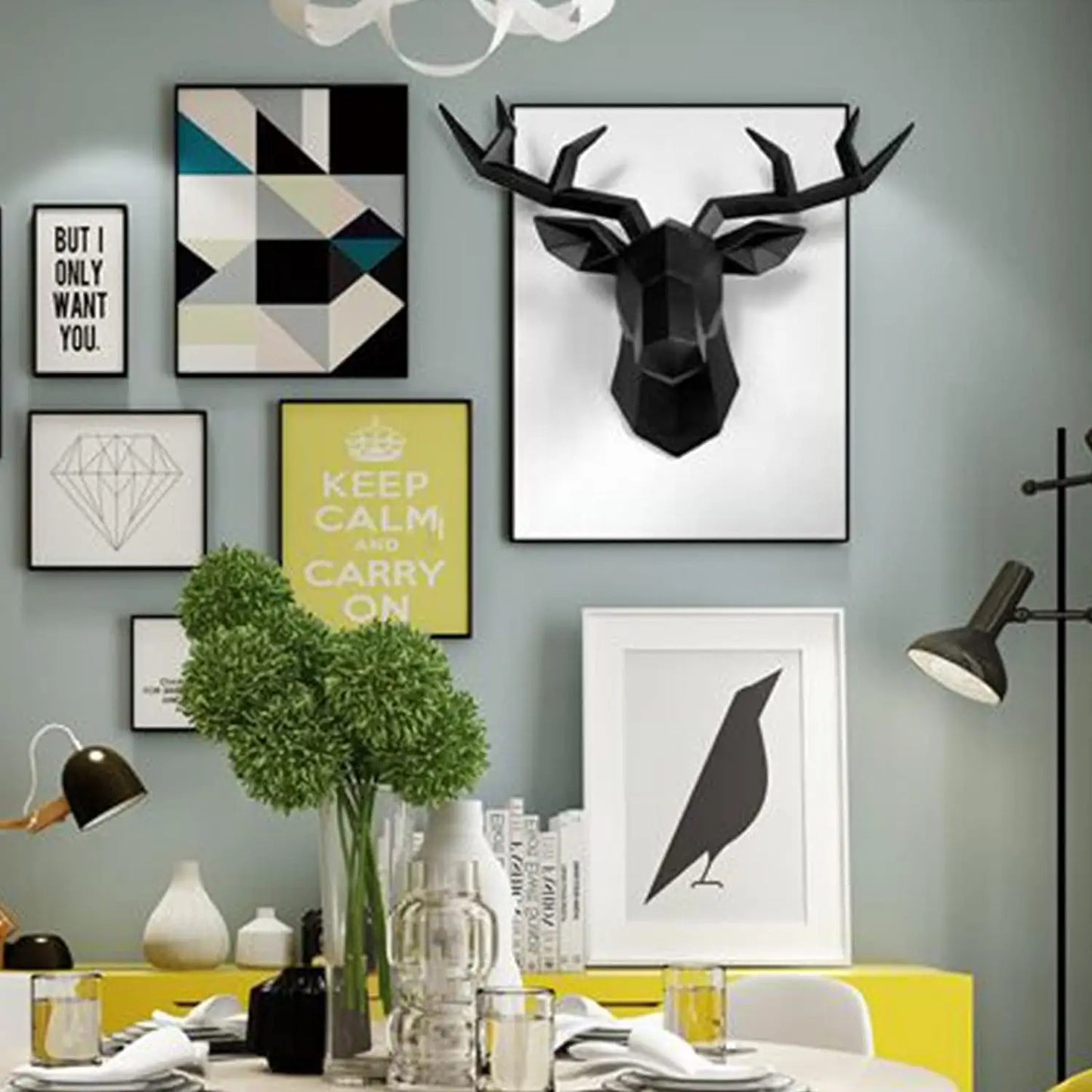 Skorter | 3D-Deer Head Sculpture, geometric resin, animal deer head wall decoration, modern home decor, luxurious decorative wall decor