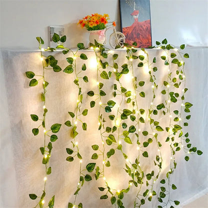 Skorter | Battery Operated Green Leaf Fairy Lights – LED Light Chains for Indoor and Outdoor Decor, Perfect Party and Garden Lighting
