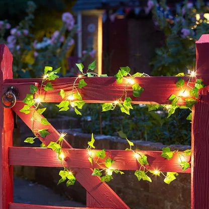 Skorter | Battery Operated Green Leaf Fairy Lights – LED Light Chains for Indoor and Outdoor Decor, Perfect Party and Garden Lighting