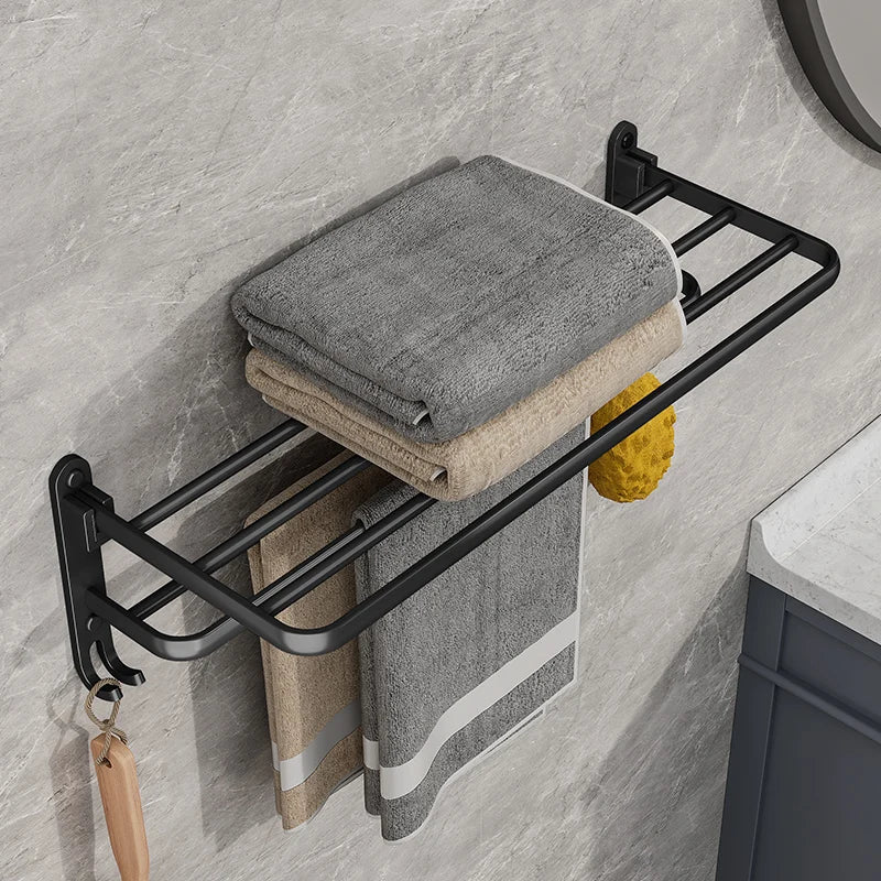 Skorter | EasyTowel Foldable Towel Rack – Space-Saving & Stylish Black Wall-Mounted Bathroom Rack
