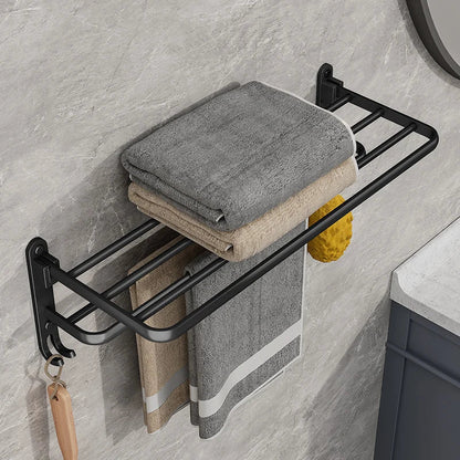 Skorter | EasyFold Black Wall-Mounted Folding Towel Rack – Space-Saving & Stylish Bathroom Storage