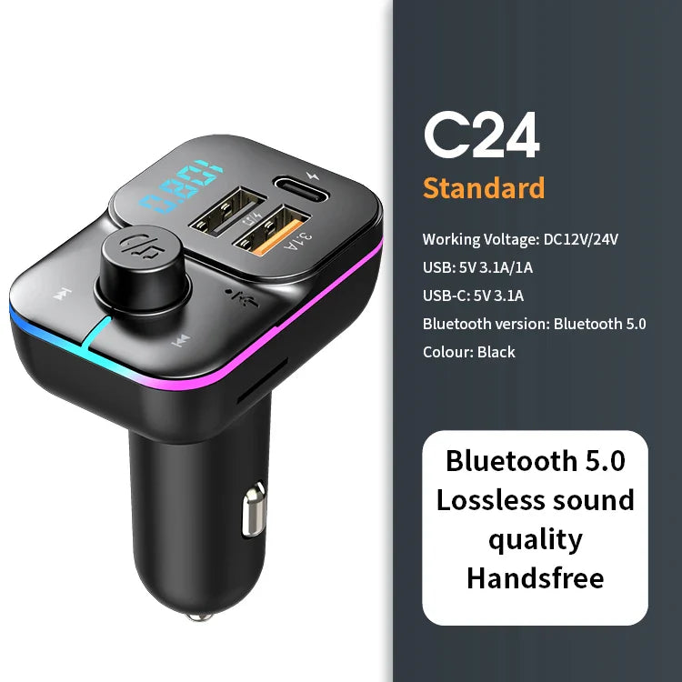 Skorter | Bluetooth 5.0 FM Transmitter Car Modulator with Hands Calling, MP3 Player, and 22.5W Quick Charge Adapter