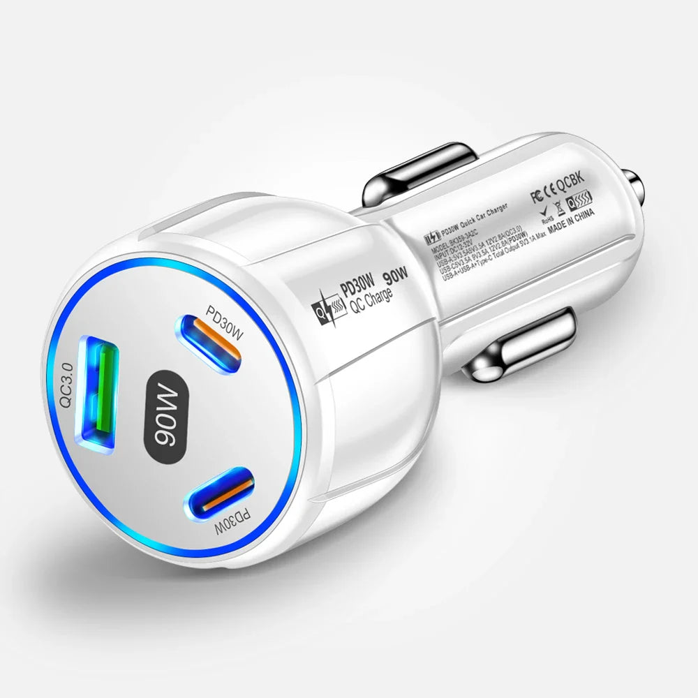 Skorter | 90W Fast Charger  3 Ports PD USB Car Charging Adapter - Quick Charger