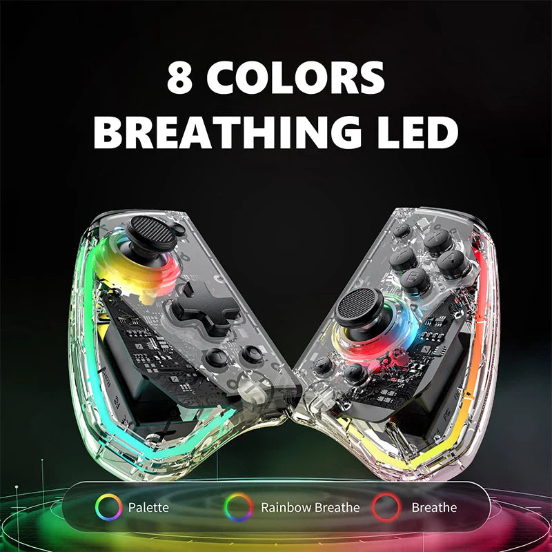 Skorter | Transparent Wireless Joypad with 8-Color LED - Turbo Function and Joystick Controller Switch/NS OLED Lite