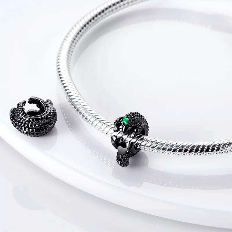 Skorter | 925 Silver Golden Leopard Charms Beads Colorful Chameleon Rhinoceros Lion Scarab Cat Pendant Compatible with Original Pandora Bracelet Jewelry