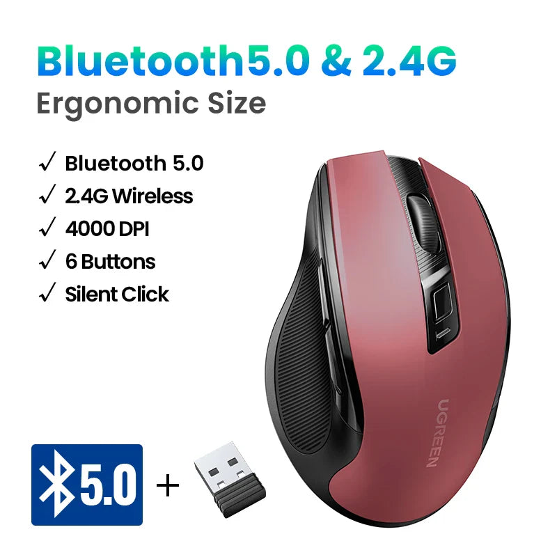 Skorter | Bluetooth 5.0 Ergonomic Wireless Mouse - 6 Mute Buttons