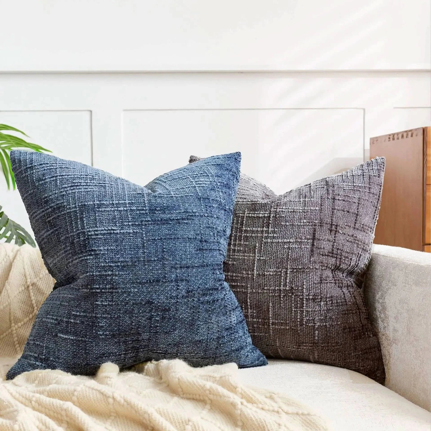 Skorter | Chenille Throw Pillow Cover Bamboo Texture Solid Color