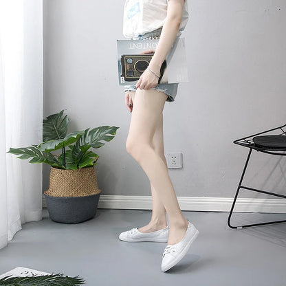 Skorter | 100% Genuine Leather Shoes Women Flat Casual Shoes Soft Cowhide White Flats